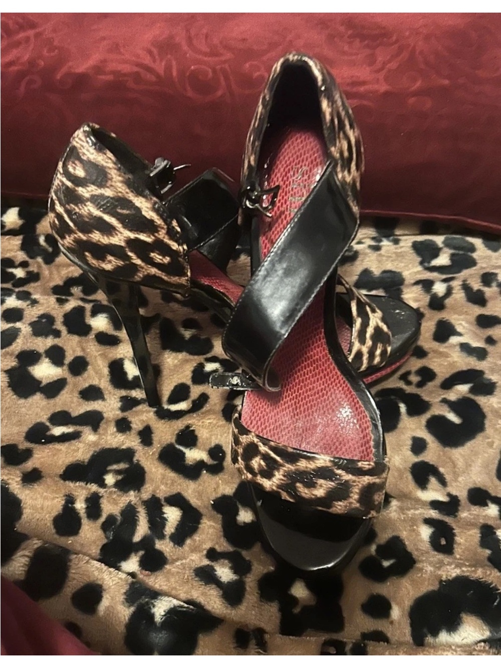 Leopard Print High Heel Sandals - Black and Brown Women's Dress Heels